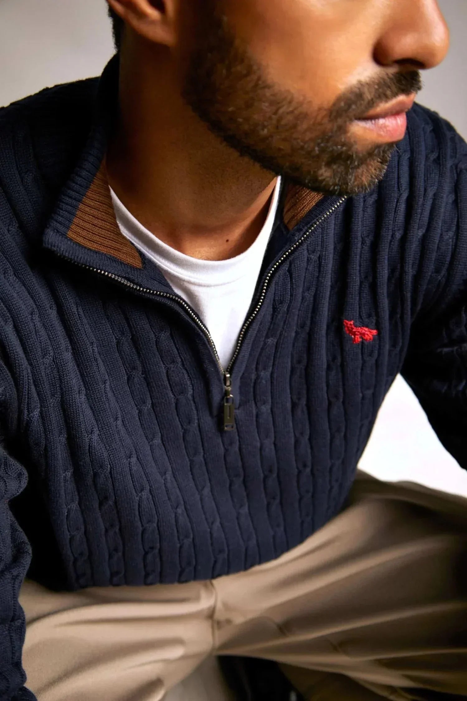 Suéter Palmira en algodón trenzado halfzip – Hombre